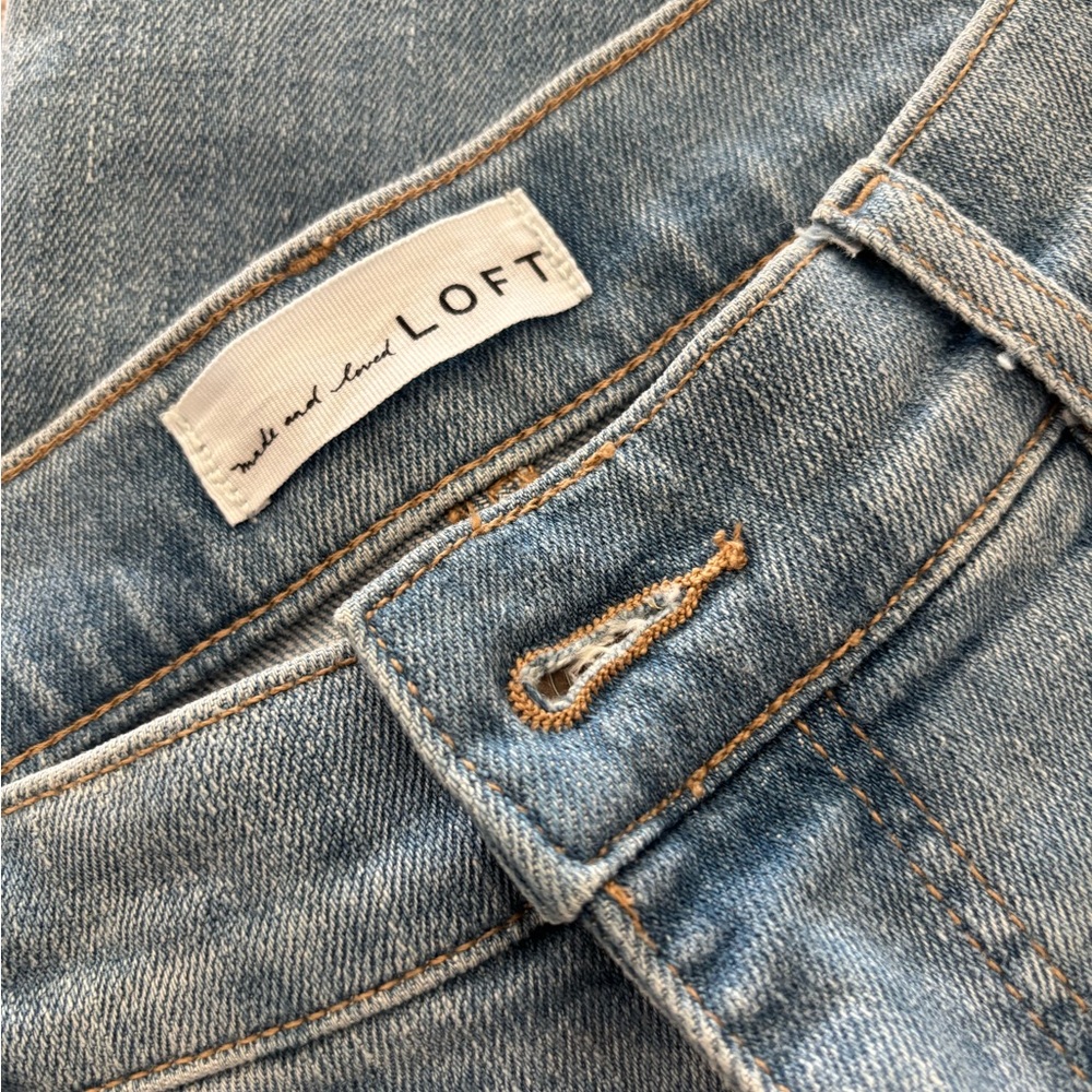 LOFT Two-Tone Light Blue and White High Waist Kick Crop Jeans